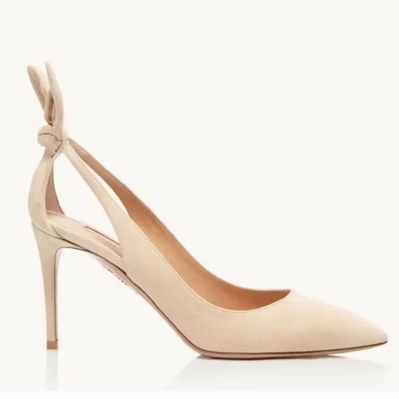 Aquazzura Bow Tie Pump 85mm Heels Nude Size 37 - Picture 3 of 15